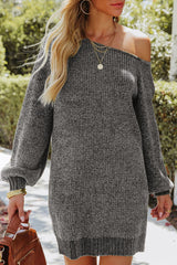 Boat Neck Long Sleeve Sweater Dress