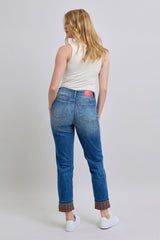 Judy Blue Full Size Plaid Print Cuff Straight Leg Jeans with Pockets