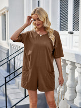 Lovelet Backless Pocketed Round Neck Half Sleeve Romper