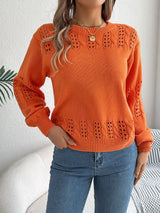 Openwork Round Neck Long Sleeve Sweater