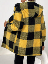 Plaid Long Sleeve Hooded Coat