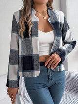 Plaid Open Front Long Sleeve Jacket