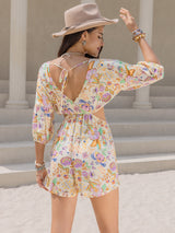 Cutout Printed Half Sleeve Romper