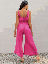 V-Neck Wide Strap Slit Jumpsuit