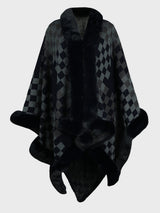 Fuzzy Checkered Long Sleeve Poncho