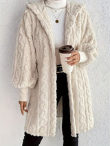 Open Front Long Sleeve Fuzzy Hooded Jacket