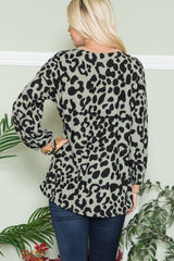 Celeste Full Size Leopard V-Neck Long Sleeve Blouse