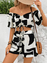 Perfee Drawstring Off-Shoulder Top and Shorts Set