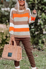 Color Block Drop Shoulder Turtleneck Sweater