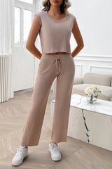 Devine Ribbed Round Neck Top and Pants Set