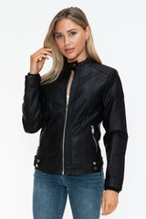 Snobbish Faux Leather Biker Jacket with Side Zip Pockets