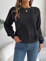 Openwork Round Neck Long Sleeve Sweater