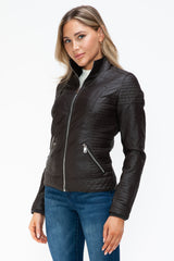 YMI Faux Layered Double-Zipper Jacket with Fuzzy Hood