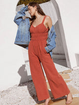 Perfee Ruched Wide Strap Jumpsuit with Pockets