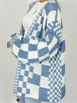 Checkered Open Front Long Sleeve Cardigan