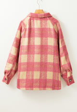 Slit Plaid Collared Neck Shacket