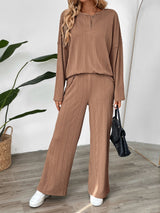 Perfee Quarter Button Long Sleeve Top and Pants Set