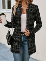 Plaid Open Front Long Sleeve Blazer